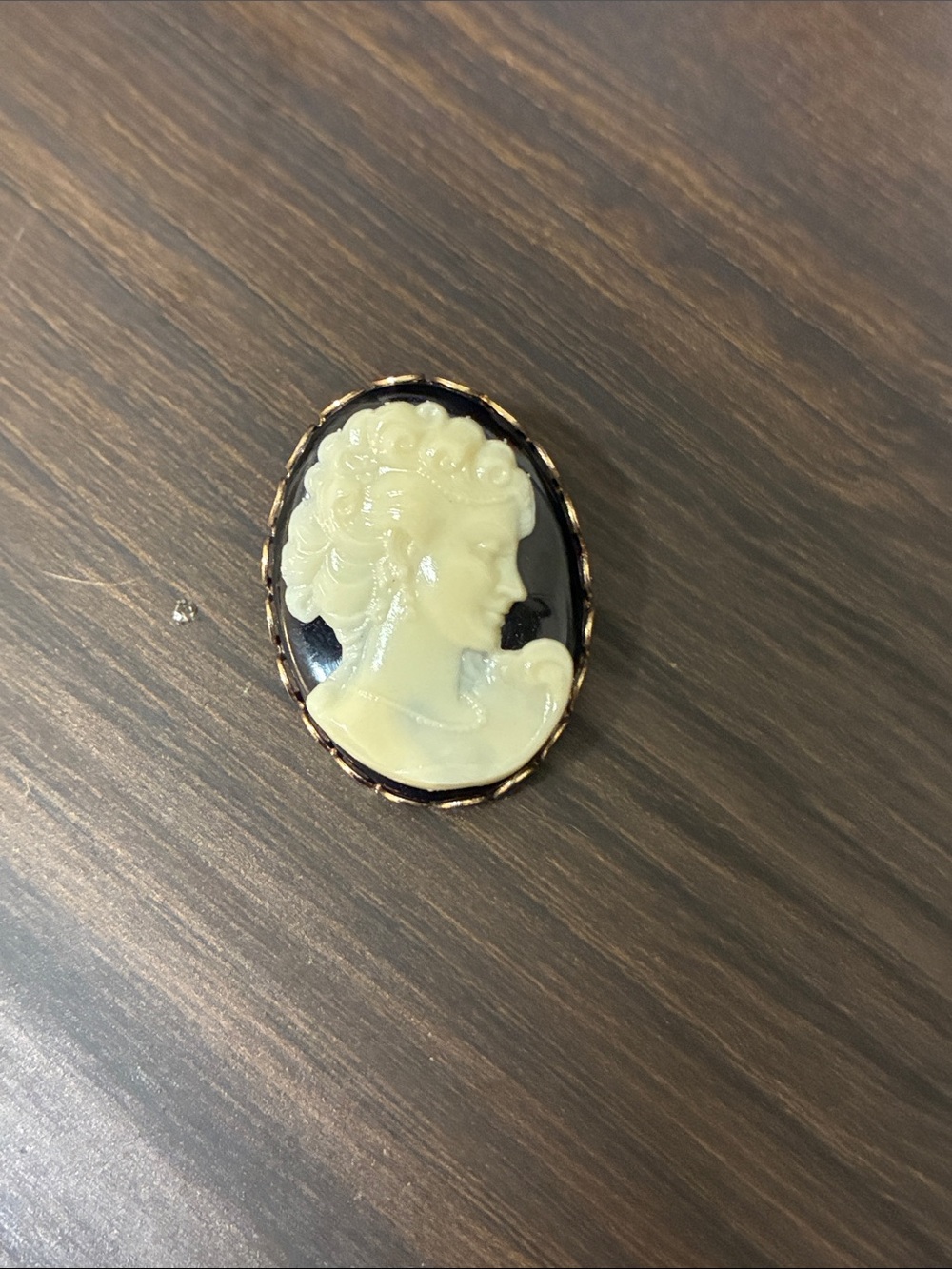 Vintage 1970s Victorial Revival Molded Portrait Cameo Brooch - Goth Whimsigoth